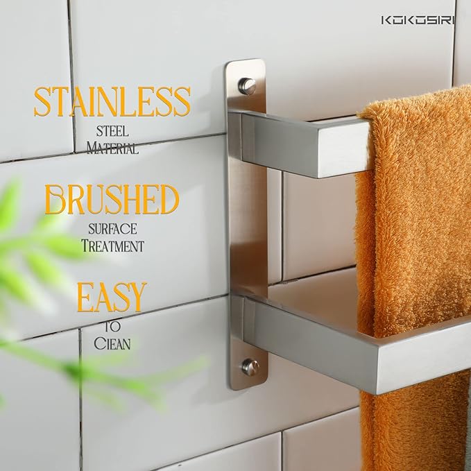 KOKOSIRI Bath Towel Bars Bathroom 2-Tiers Ladder Towel Rails 24-Inch Towel Holders Wall Mounted Towels Shelves Rack Brushed Stainless Steel, B5008BR-L24