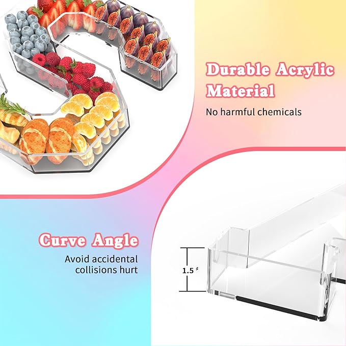 13.8" Acrylic Letter Charcuterie Tray, Charcuterie Letters Fillable Box for Food, Reusable Serving Cake Candy Dish Display Tray for Birthday Anniversary Party Decoration (Letter W)