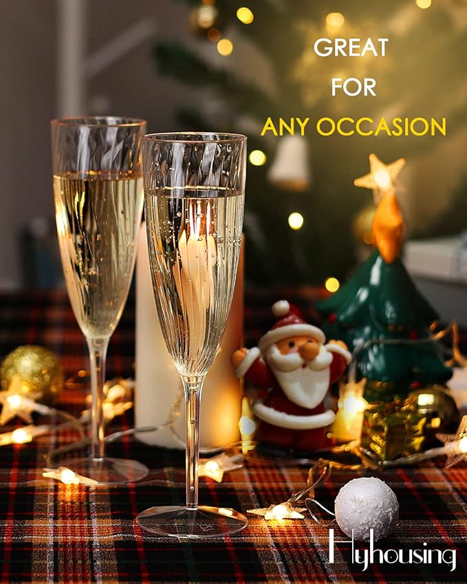 Clear Plastic Champagne Glasses, Hard Disposable Plastic Champagne Flute Ideal for Party Wedding Toasting Drinking Wine (6-OZ 16 Count)