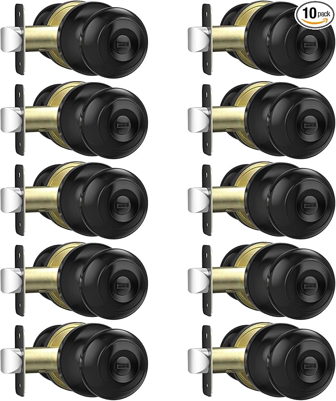 10 Pack Privacy Door Knob, Matte Black Door Knobs Interior Keyless Door Locks for Bedrooms, Bathroom Door Knob for Left/Right Handle Doors