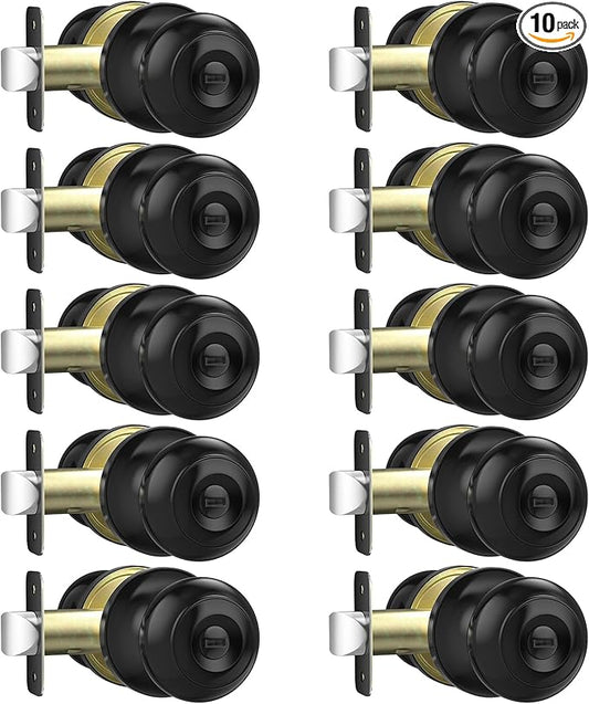 10 Pack Privacy Door Knob, Matte Black Door Knobs Interior Keyless Door Locks for Bedrooms, Bathroom Door Knob for Left/Right Handle Doors