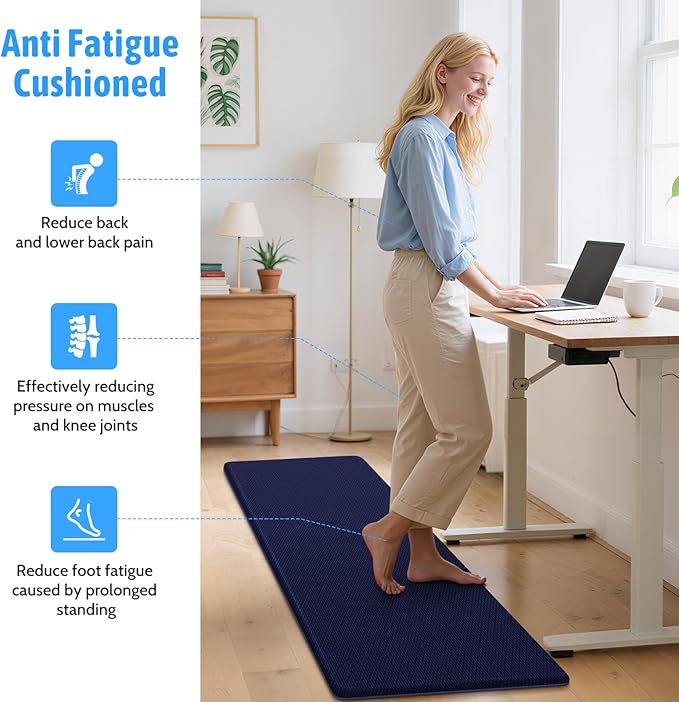 StepLively Kitchen Mat, 2 PCS Kitchen Rugs, Cushioned Kitchen Mats for Floor, Anti Fatigue Kitchen Rug Set, Non-Skid Standing Mat for Kitchen, Office, Sink, 17.3"x30"+17.3"x70", Blue