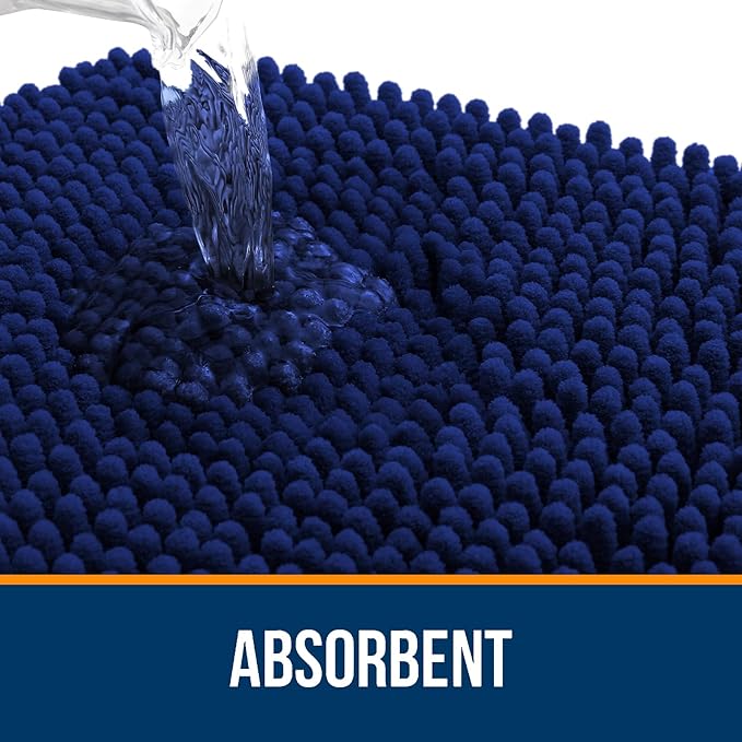 OLANLY Bathroom Rugs 47x17, Extra Soft Absorbent Chenille Bath Rugs, Rubber Backing Quick Dry, Machine Washable Bath Mats for Bathroom Floor, Tub and Shower, Home Decor Accessories, Navy
