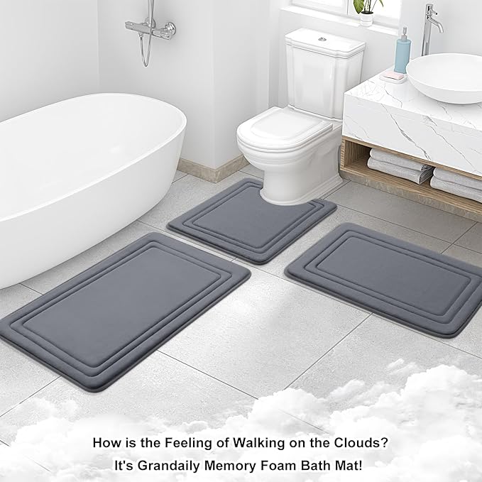 Grandaily Memory Foam Bath Mat Rug 47x24, Ultra Soft, Non-Slip and Absorbent Bathroom Rugs, Machine Wash Dry, Comfortable Bath Carpet for Bathroom Floor, Tub and Shower, Dark Grey