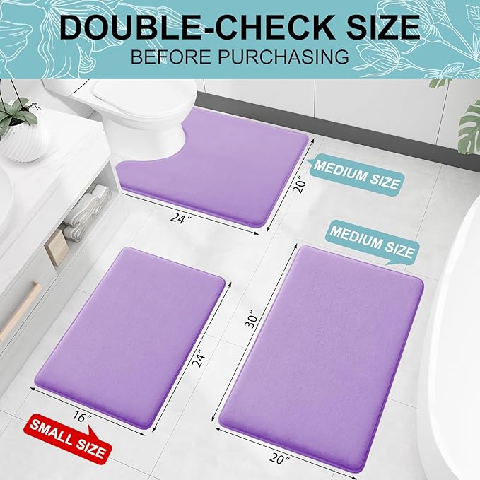 Smiry Memory Foam Bath Mat 47x17, Extra Soft and Absorbent Bathroom Mats, Non Slip Washable Carpet for Floor, Shower and Tub, Purple
