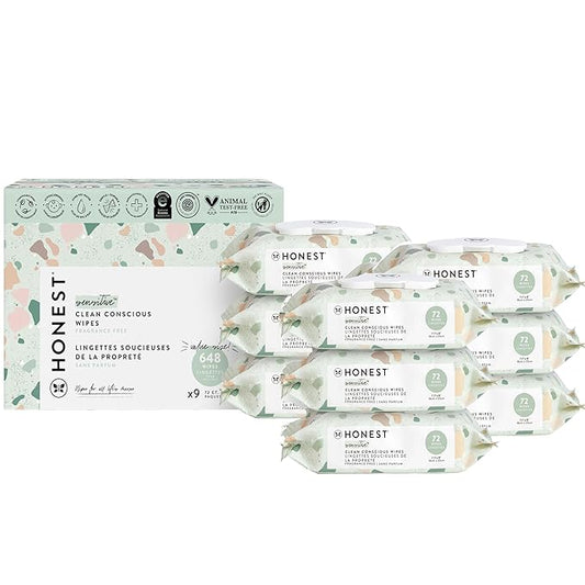 The Honest Company Unscented Wipes Over 99% Water, Compostable, Plant-Based, Baby Hypoallergenic for Sensitive Skin, EWG Verified, Geo Mood, 648 Count