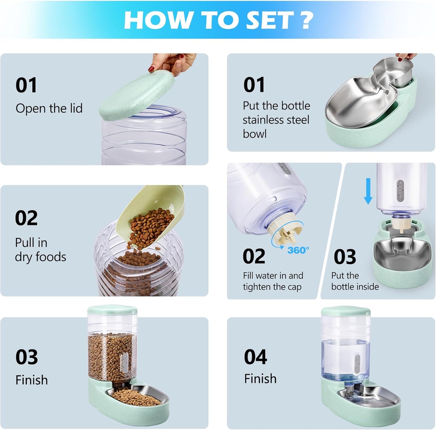 Auto Pet Feeder & Water Dispenser with Stainless Bowl