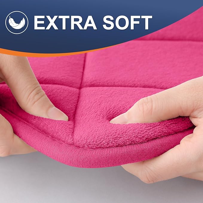 OLANLY Memory Foam Bath Mat 70x24, Ultra Soft and Absorbent Bathroom Rugs, Machine Washable, Comfortable Bath Carpet for Bathroom Floor, Tub and Shower, Deep Pink