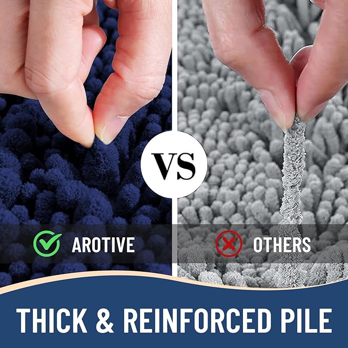 Arotive Luxury Chenille Bathroom Rug Mat, Extra Soft Thick Absorbent Shaggy Bath Rugs, Non-Slip Machine Wash Dry, Plush Bath Mats for Bathroom, Shower and Tub, 60x20, Navy