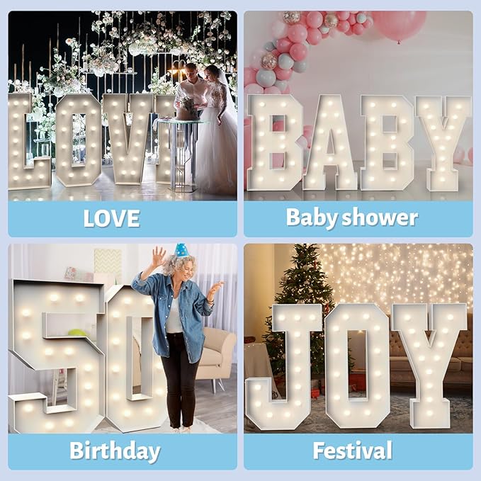 4FT Marquee Light Up Letters B,Party Decoration Large Marquee Light Up Letters with Weighted Water Bag,Pre-cut Foam Board Set Can Be Used for Birthdays,Weddings,Baby Anniversaries