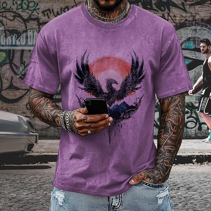 Mens Dragon Grpahic T-Shirts Short Sleeve 100% Cotton Crewneck Big and Tall Outdoor Summer Quick Dry Undershirts