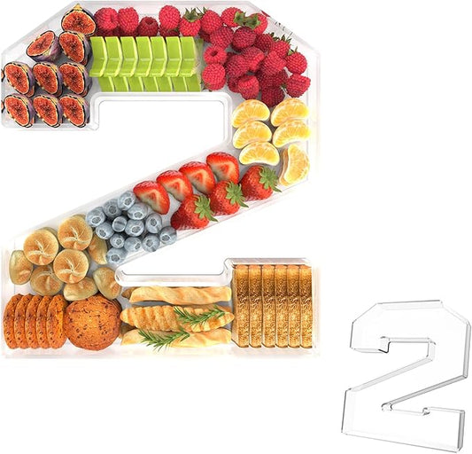 13.8" Acrylic Number Charcuterie Tray, Fillable Number Charcuterie Box for Food, Reusable Serving Cake Candy Dish Display Tray for Birthday Anniversary Party Decoration (Square Number 2)