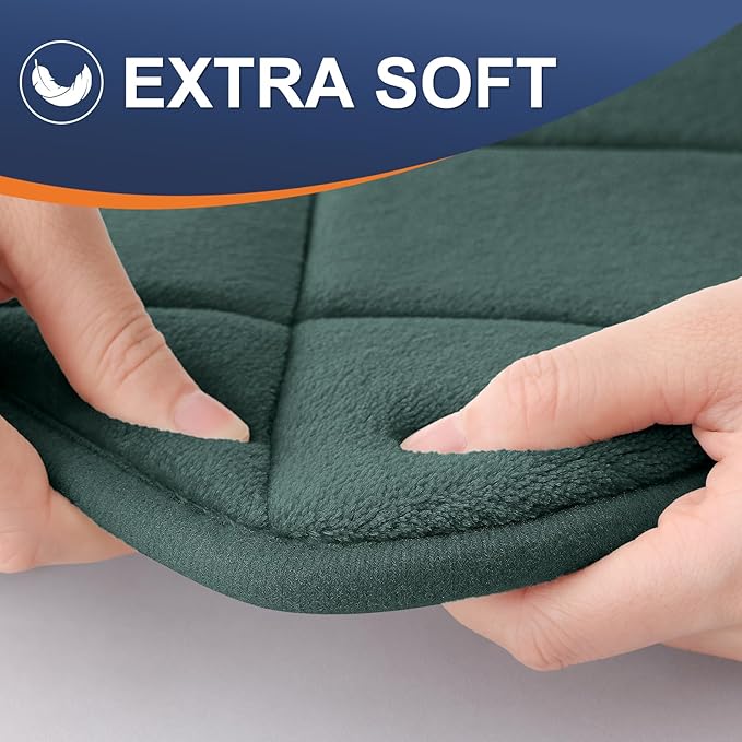 OLANLY Memory Foam Bath Mat 36x24, Ultra Soft and Absorbent Bathroom Rugs, Machine Washable, Comfortable Bath Carpet for Bathroom Floor, Tub and Shower, Dark Green