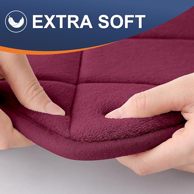 OLANLY Memory Foam Bath Mat 59x24, Ultra Soft and Absorbent Bathroom Rugs, Machine Washable, Comfortable Bath Carpet for Bathroom Floor, Tub and Shower, Burgundy