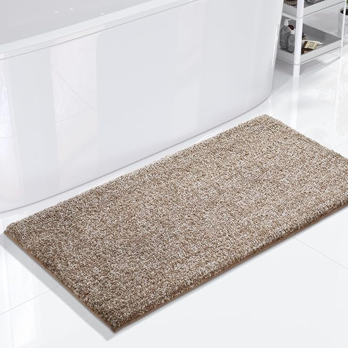 Yimobra Bathroom Runner Rug Non Slip Washable, Soft Absorbent Microfiber Long Bath Mat, Dual-Tone Decor Rug with Rubber Backing for Floor, Tub and Hallway,56x24,Home Essentials,Brown and White