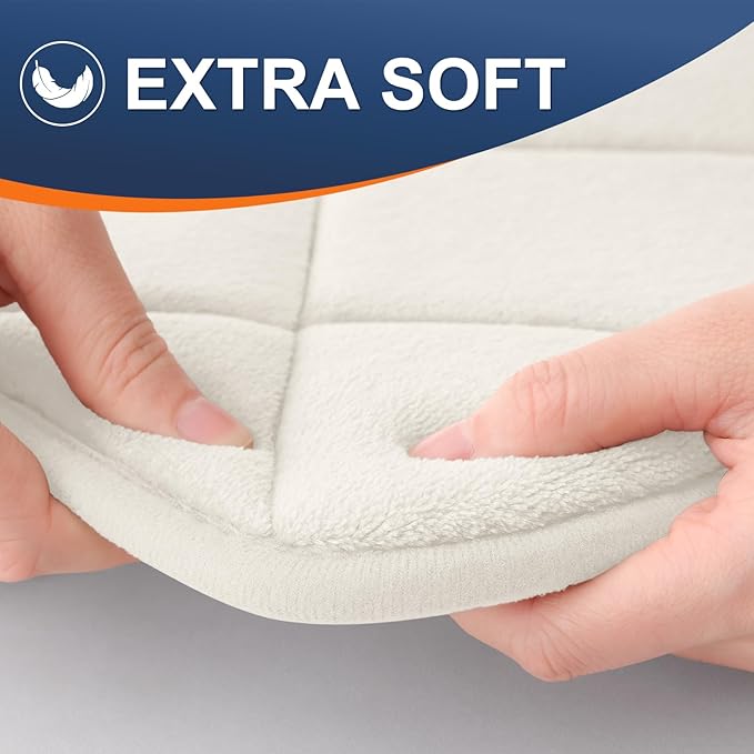 OLANLY Memory Foam Bath Mat 44x24, Ultra Soft and Absorbent Bathroom Rugs, Machine Washable, Comfortable Bath Carpet for Bathroom Floor, Tub and Shower, Ivory