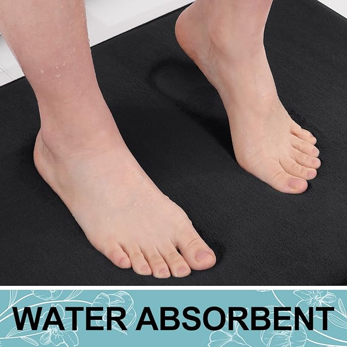 Smiry Memory Foam Bath Mat 40x24, Extra Soft and Absorbent Bathroom Mats, Non Slip Washable Carpet for Floor, Shower and Tub, Black