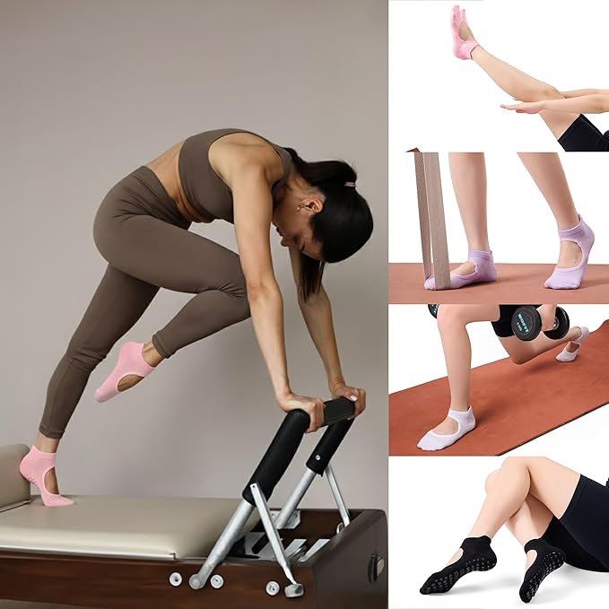 CoolMate Pilates Socks with Grips for Women, Yoga Socks, Crew Non Slip Women for Barre, Pilates Gifts