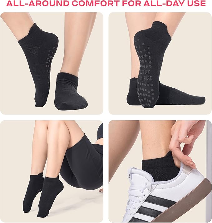 CoolMate Pilates Socks with Grips for Women, Yoga Socks, Crew Non Slip Women for Barre, Pilates Gifts