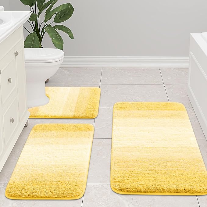 Arotive Microfiber Bathroom Rugs, Shaggy Soft and Absorbent Bath Rug, Non-Slip, Thick Plush Machine Washable Dry Bath Mats for Bathroom, Tub and Shower, 47x17, Yellow, Rectangular