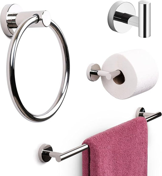 MARMOLUX ACC Bathroom Hardware Set Towel Racks 4 Pieces Hand Towel Ring Holder-Toilet Paper Holder-Towel Hook-Towel Bar Heavy Duty Wall Mount Bathroom Accessories SUS 304 Stainless Steel Mirror Finish