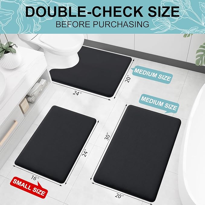 Smiry Memory Foam Bath Mat 44x24, Extra Soft and Absorbent Bathroom Mats, Non Slip Washable Carpet for Floor, Shower and Tub, Black
