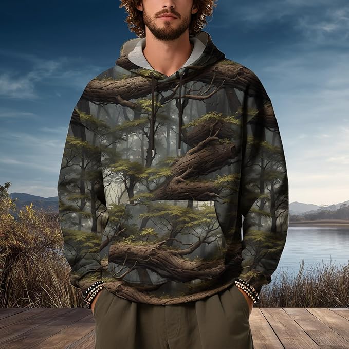 Mens Camo Hoodies Maple Leaf Graphic Camouflage Pullover Sweatshirts Hooded Fleece Casual Hunting Fall Outfits