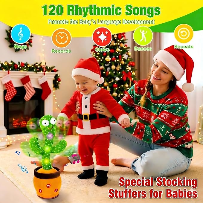 Ayeboovi Baby Toys Dancing Talking Cactus, Volume Adjustable Mimicking Recording Cactus Toy Repeats What You Say, Toddler Toys Singing Cactus with 120 Songs, Tummy Time Toys for Kids Boys Girls