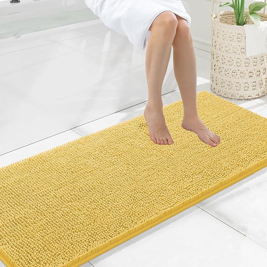 Smiry Luxury Chenille Bathroom Rugs 59x20, Extra Soft and Absorbent Shaggy Bath Mat, Machine Washable, Non-Slip Plush Carpet Runner for Tub, Shower, and Floor, Home Decor Accessories, Yellow