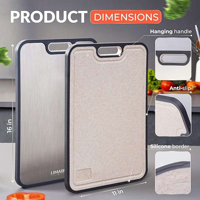 Titanium Cutting Board, New 2026-5-in-1 Pure Titanium & Wheat Straw PP Board with Knife Sharpener and 2 Fruit Peelers, Large 16 x 11 Inch