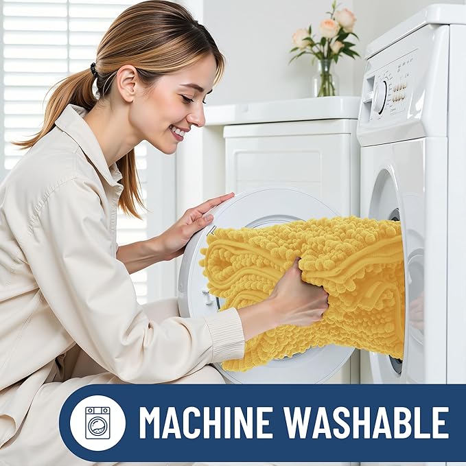 Smiry Bathroom Rugs Mat 30x20, Extra Soft Absorbent Chenille Bath Rugs, Non Slip Rubber Backing Machine Washable Quick Dry Bath Mats for Bathroom Floor, Tub, Shower, Home Decor Accessories, Yellow
