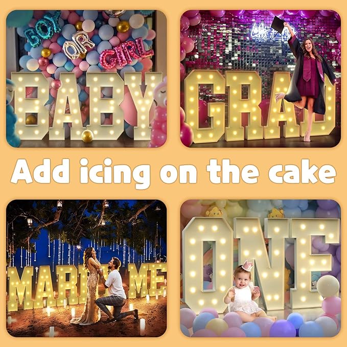 imprsv 4FT Light Up Letters, Large Light Up Letters for Birthday Party Decor, Wedding Decorations, Arch Kit