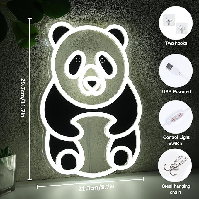 YuanDian Panda Neon Sign, Animal Neon Lights for Bedroom Living Room Wall Decor, Birthday Party Gifts for Kids Adults People Who Like Pandas