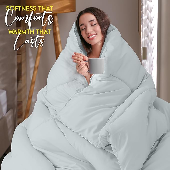 Utopia Bedding Comforter Duvet Insert, Quilted Comforter with Corner Tabs, Box Stitched Down Alternative Comforters Twin Size (Light Grey)