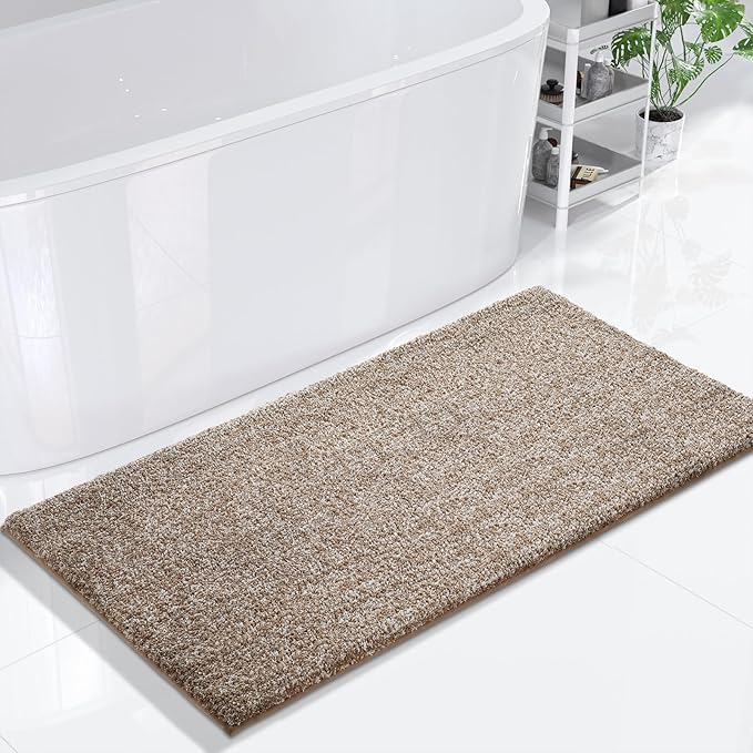 Yimobra Bathroom Runner Rug Non Slip Washable, Soft Absorbent Microfiber Long Bath Mat, Dual-Tone Decor Rug with Rubber Backing for Floor,Tub and Hallway,60x24,Home Essentials,Brown and White
