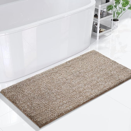 Yimobra Bathroom Runner Rug Non Slip Washable, Soft Absorbent Microfiber Long Bath Mat, Dual-Tone Decor Rug with Rubber Backing for Floor,Tub and Hallway,60x24,Home Essentials,Brown and White
