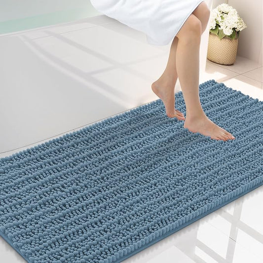 Smiry Bathroom Rugs Mat 47x24, Extra Soft Absorbent Chenille Bath Rugs, Non Slip Rubber Backing Machine Washable Quick Dry Bath Mats for Bathroom Floor, Tub, Shower, Home Accessories, Grayish Blue