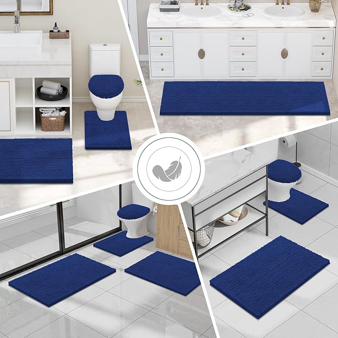 Smiry Luxury Chenille Bathroom Rugs 34x21, Extra Soft and Absorbent Shaggy Bath Mat, Machine Washable, Non-Slip Plush Carpet Runner for Tub, Shower, and Floor, Home Decor Accessories, Royal Blue