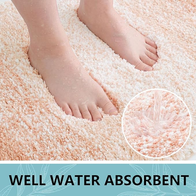 Arotive Microfiber Bathroom Rugs, Shaggy Soft and Absorbent Bath Rug, Non-Slip, Thick Plush Machine Washable Dry Bath Mats for Bathroom, Tub and Shower, 70x24, Peach, Rectangular