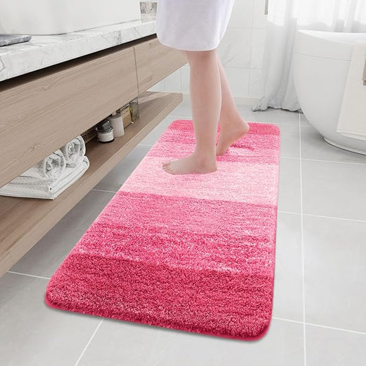 Arotive Microfiber Bathroom Rugs, Shaggy Soft and Absorbent Bath Rug, Non-Slip, Thick Plush Machine Washable Dry Bath Mats for Bathroom, Tub and Shower, 59x17, Pink, Rectangular