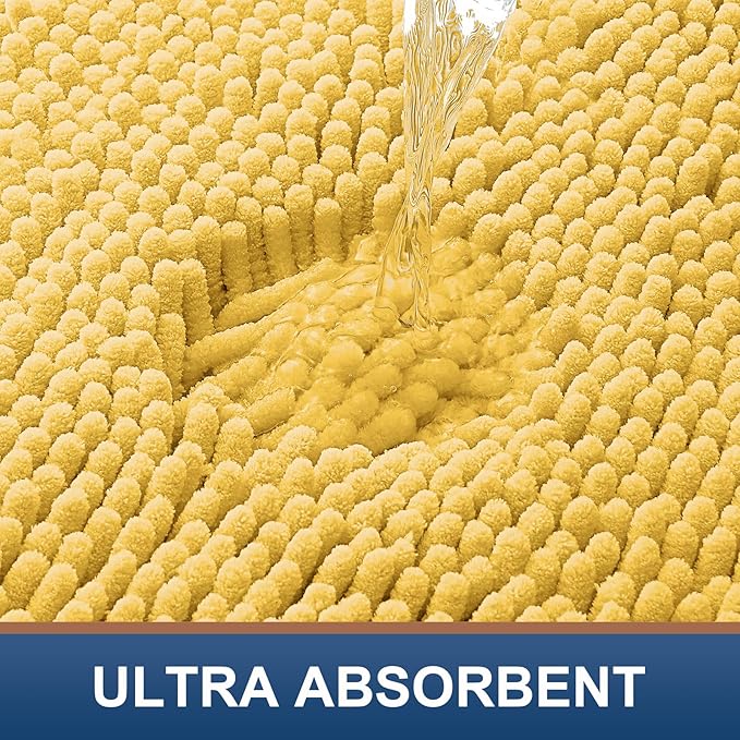 Smiry Luxury Chenille Bathroom Rugs 40x32, Extra Soft and Absorbent Shaggy Bath Mat, Machine Washable, Non-Slip Plush Carpet Runner for Tub, Shower, and Floor, Home Decor Accessories, Yellow