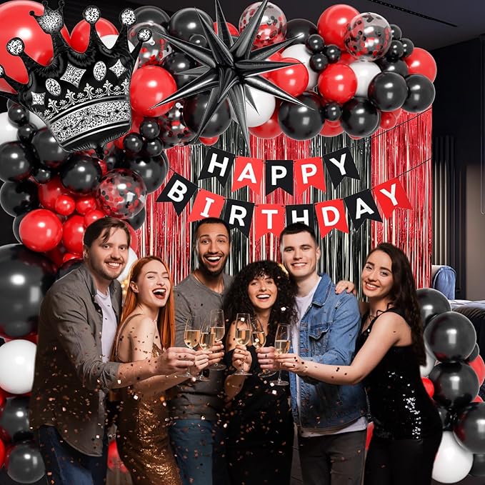Red & Black Birthday Party Decoration Kit – Balloon Banner Set