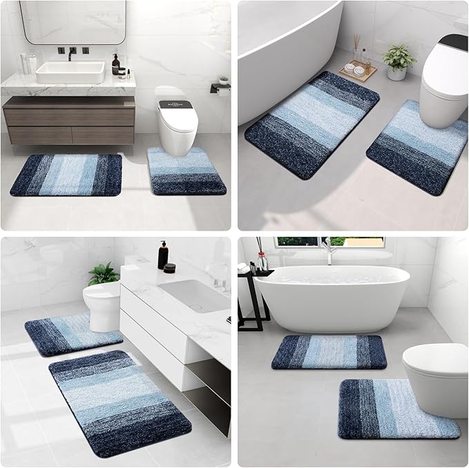 Arotive Microfiber Bathroom Rugs, Shaggy Soft and Absorbent Bath Rug, Non-Slip, Thick Plush Machine Washable Dry Bath Mats for Bathroom, Tub and Shower, 59x24, Dark Blue, Rectangular