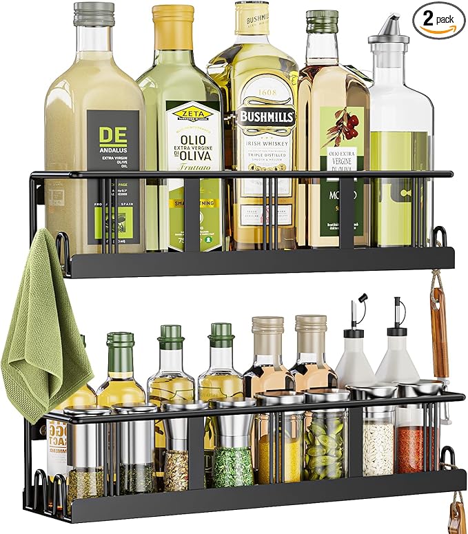 Wall Mounted Spice Rack Organizer (2 Pack) – Space Saving Kitchen Storage