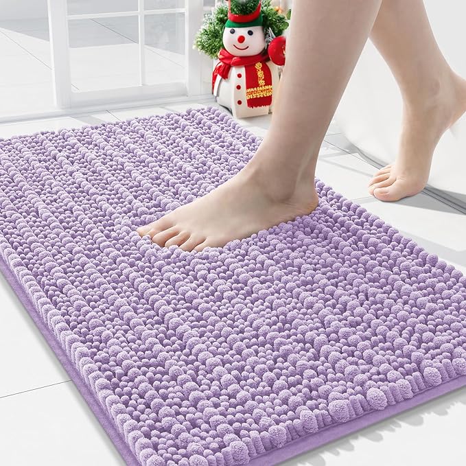 Arotive Luxury Chenille Bathroom Rug Mat, Extra Soft Thick Absorbent Shaggy Bath Rugs, Non-Slip Machine Wash Dry, Plush Bath Mats for Bathroom, Shower and Tub, 36x24, Light Purple