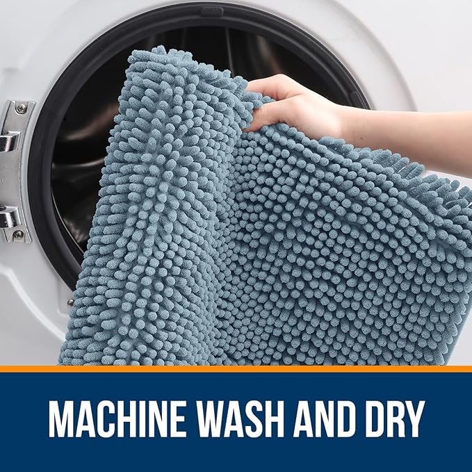 OLANLY Bathroom Rugs Sets 3 Piece, Soft Absorbent Chenille Bath Mats and U-Shaped Contour Toilet Rug, Quick Dry, Home Decor Accessories, Bath Mat Set for Bathroom (36"x24"+24"x16"+24"x20", Airy Blue)