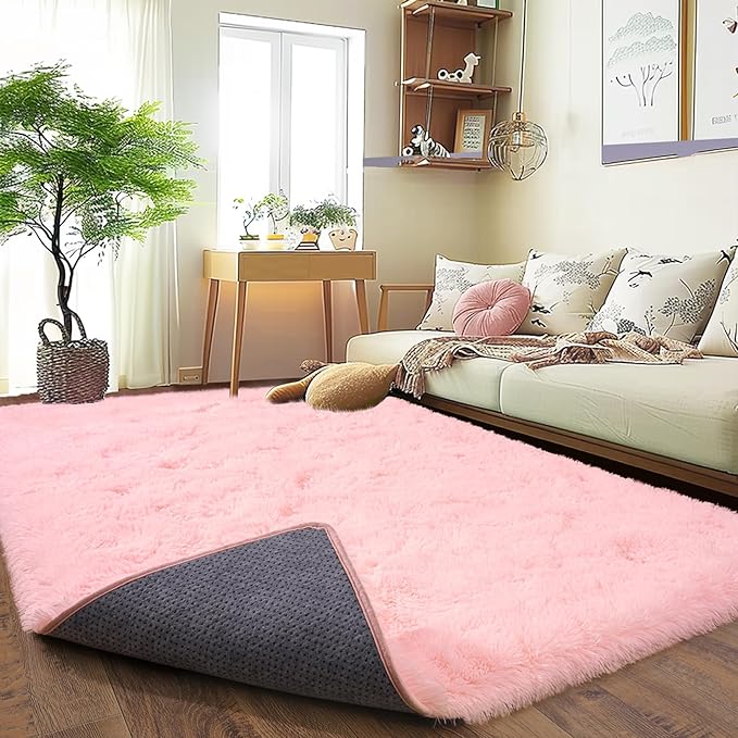 Ultra Fluffy Rug for Living Room Bedroom, 5x7 Fuzzy Large Area Rug for Living Room, Plush Soft Shag Carpet for Girl Boy Kids, Non Slip Rug Modern Indoor Home Decor Aesthetic, Pink