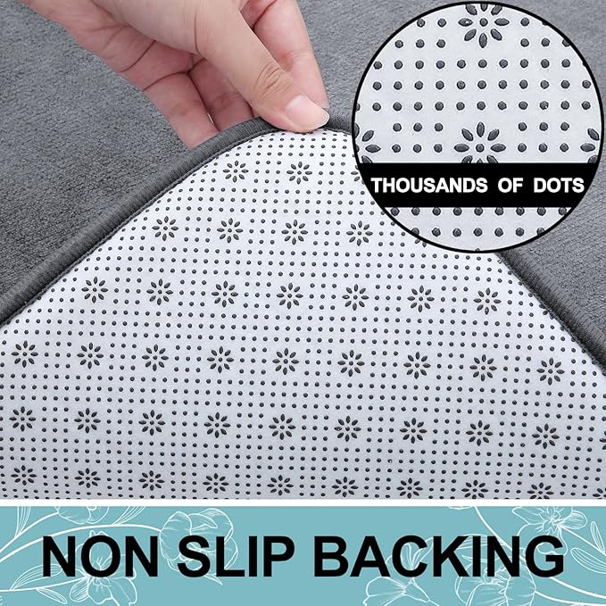 Smiry Memory Foam Bath Mat 59x34, Extra Soft and Absorbent Bathroom Mats, Non Slip Washable Carpet for Floor, Shower and Tub, Dark Grey