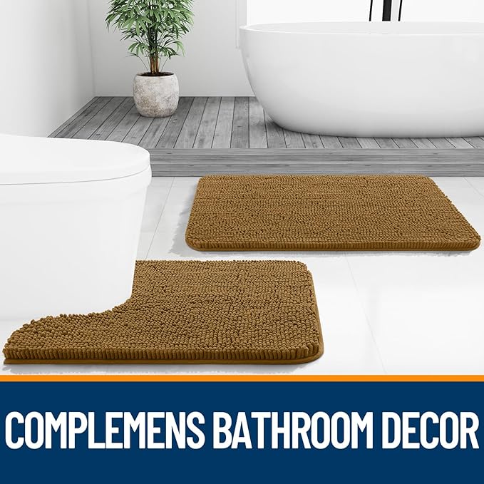 OLANLY Bathroom Rugs 36x24, Extra Soft Absorbent Chenille Bath Rugs, Rubber Backing Quick Dry, Machine Washable Bath Mats for Bathroom Floor, Tub and Shower, Home Decor Accessories, Ochre