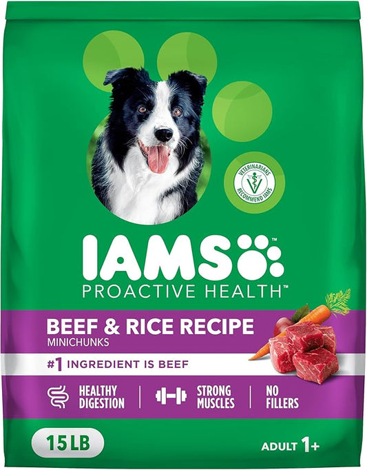 IAMS Proactive Health Adult Dry Dog Food Beef and Rice Recipe, 15 lb. Bag